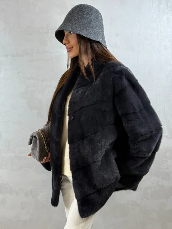 Полушубок норковый - темный графит