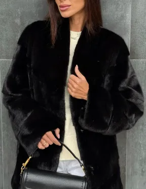Черный норковый полушубок