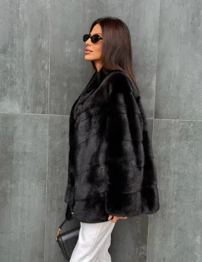 Черный норковый полушубок