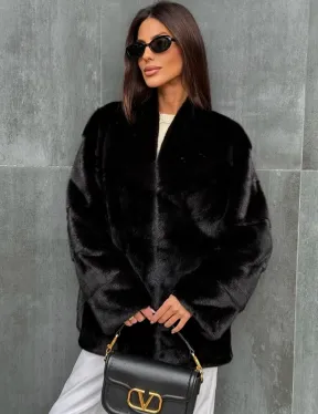 Черный норковый полушубок