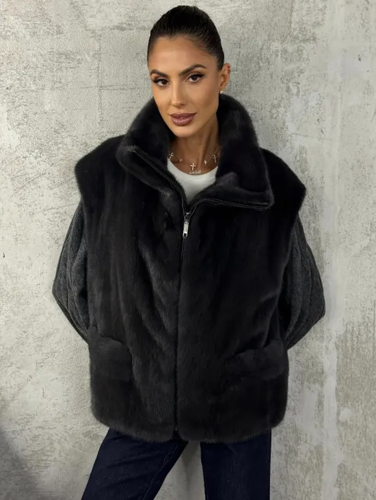 Норковая жилетка - графит