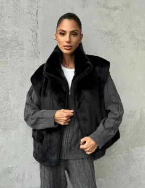 Черная норковая жилетка