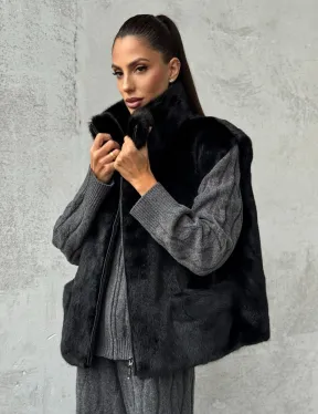 Черная норковая жилетка