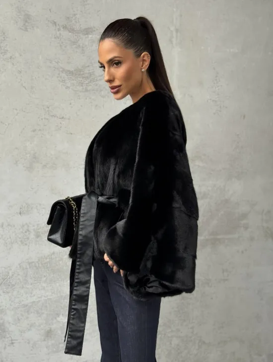 Черная натуральная женская норковая шуба
