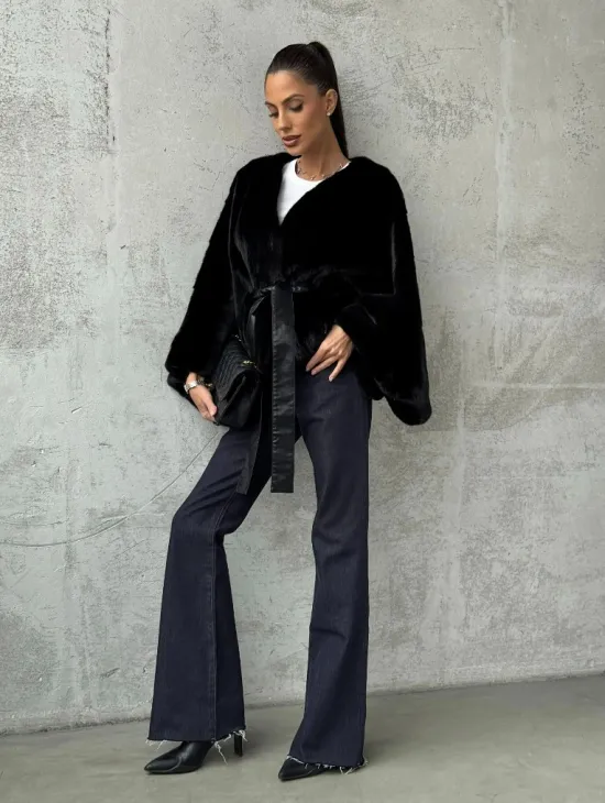 Черная натуральная женская норковая шуба