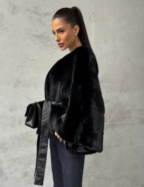 Черная натуральная женская норковая шуба