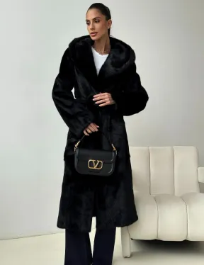 Черная норковая шуба с капюшоном