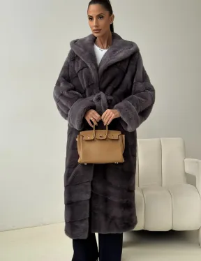 Длинная норковая шуба - капюшон кобра