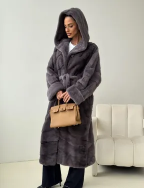 Длинная норковая шуба - капюшон кобра