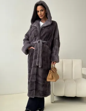 Длинная норковая шуба - капюшон кобра