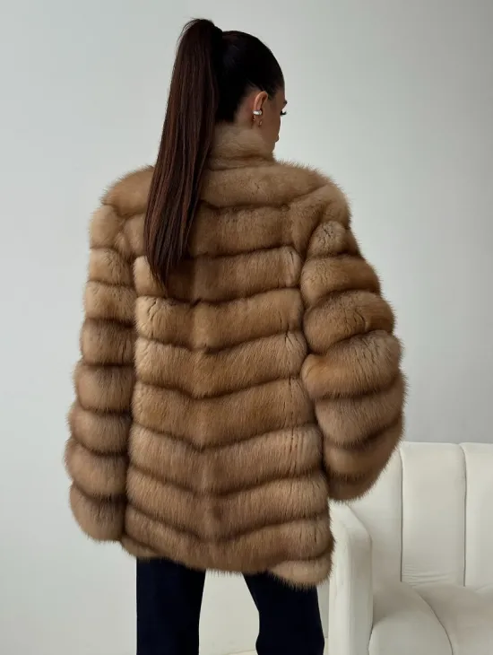 Шуба из куницы - стойка воротник