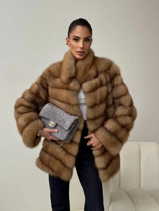 Шуба из куницы - стойка воротник