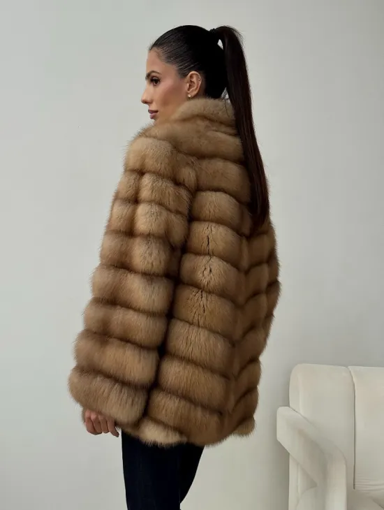 Шуба из куницы - стойка воротник