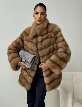 Шуба из куницы - стойка воротник