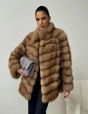 Шуба из куницы - стойка воротник