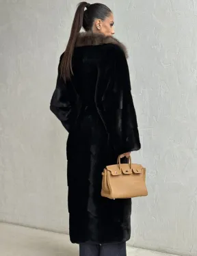 Черная норковая шуба - воротник куница