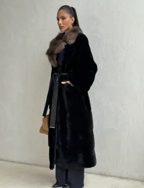 Черная норковая шуба - воротник куница
