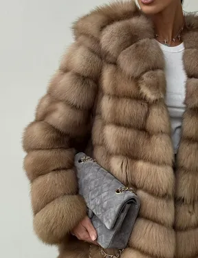 Шуба из куницы с капюшоном в цвете тор-тор