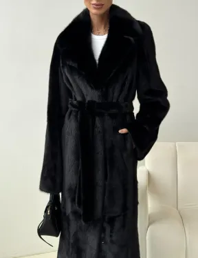 Черная норковая шуба с поясом