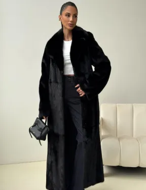 Черная норковая шуба с поясом
