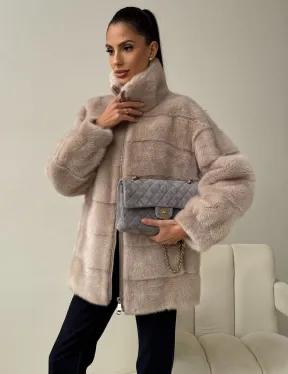 Норковая куртка стойка воротник