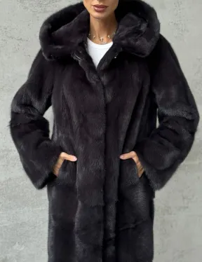 Женская норковая шуба с капюшоном