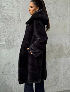 Норковая женская шуба с капюшоном