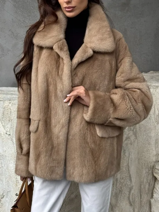 Норковый жакет с английским воротником - пастель