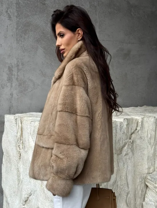 Норковый жакет с английским воротником - пастель