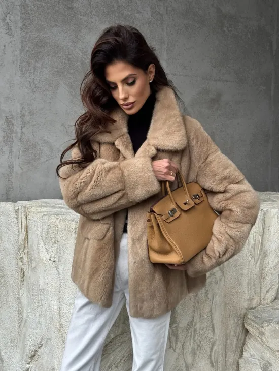 Норковый жакет с английским воротником - пастель