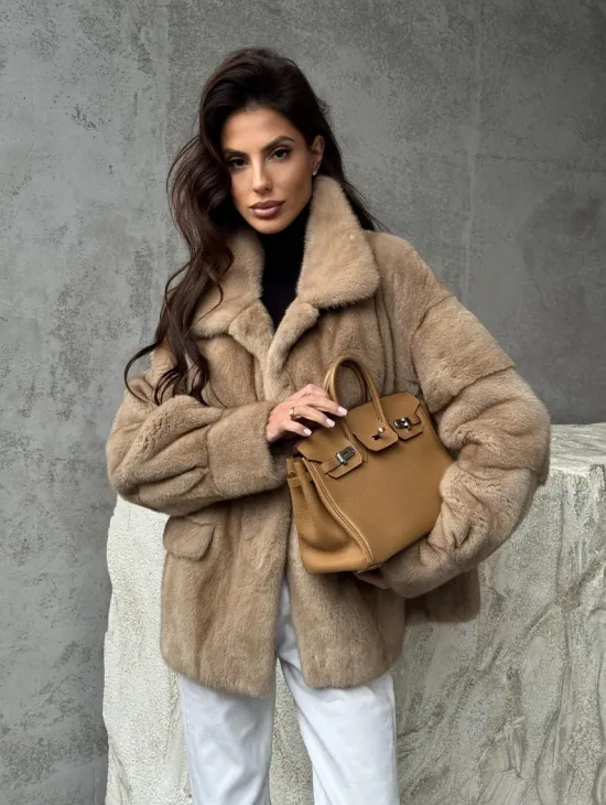 Норковый жакет с английским воротником - пастель