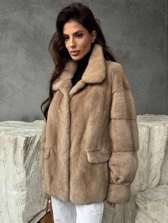 Норковый жакет с английским воротником - пастель