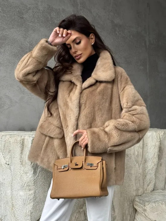 Норковый жакет с английским воротником - пастель