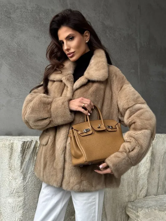 Норковый жакет с английским воротником - пастель