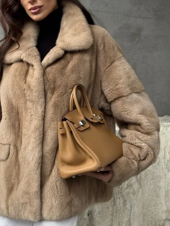 Норковый жакет с английским воротником - пастель