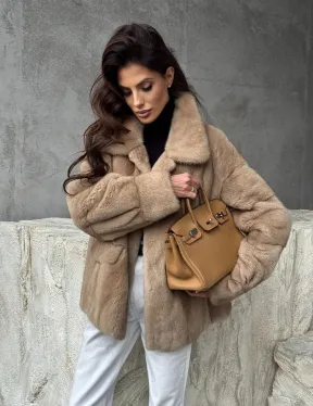 Норковый жакет с английским воротником - пастель