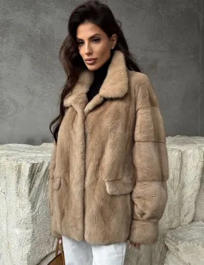 Норковый жакет с английским воротником - пастель