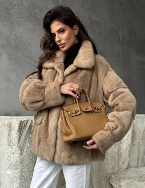 Норковый жакет с английским воротником - пастель