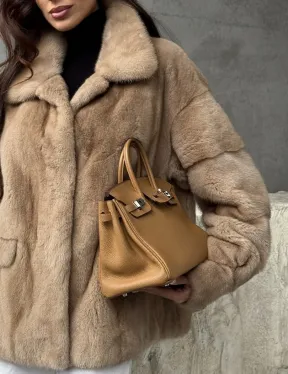 Норковый жакет с английским воротником - пастель