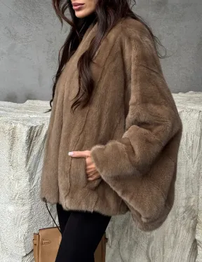 Норковое пончо с рукавами «летучая мышь»