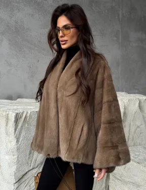 Норковое пончо с рукавами «летучая мышь»