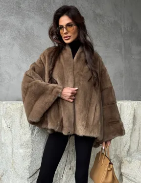 Норковое пончо с рукавами «летучая мышь»