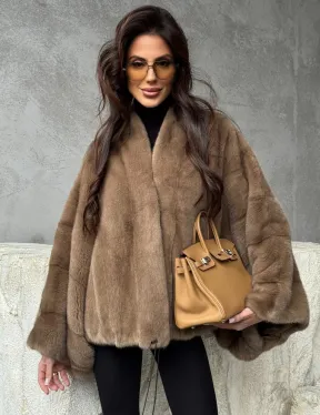 Норковое пончо с рукавами «летучая мышь»