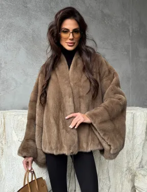 Норковое пончо с рукавами «летучая мышь»