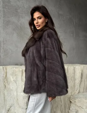 Норковый полушубок с воротником куница