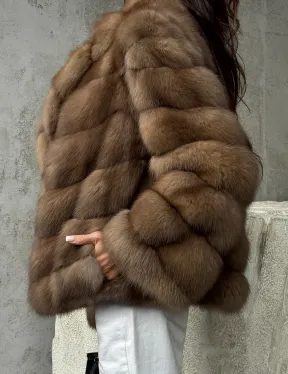 Полушубок из куницы в натуральном бежевом цвете