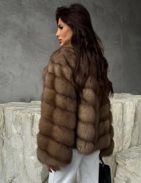 Полушубок из куницы в натуральном бежевом цвете