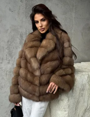 Полушубок из куницы в натуральном бежевом цвете