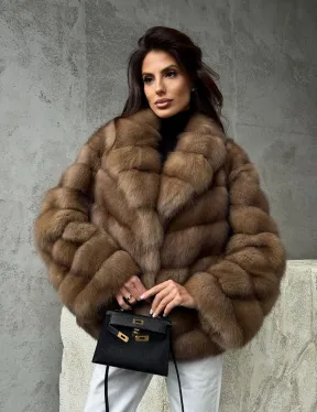 Полушубок из куницы в натуральном бежевом цвете