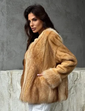 Норковый жакет с отделкой из меха енота